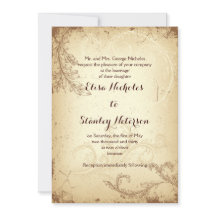 Vintage castanho beige scroll folha convite para o