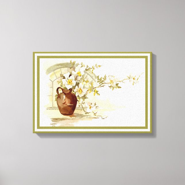 Vintage castanho vaso rosas brancas impressão (Frente)