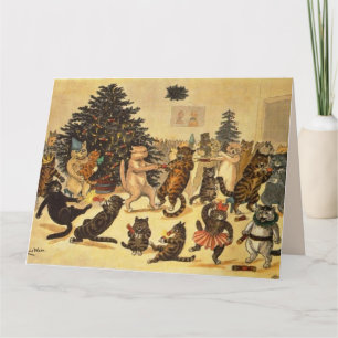 VINTAGE CAT CHRISTMAS LOUIS WAIN Cartão de Saudaçã