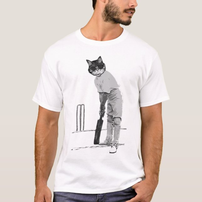 Vintage Cat Cricketer T-Shirt (Frente)