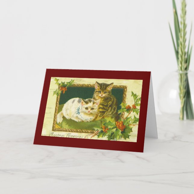 Vintage Cat Kitten Cartão de Natal (Frente)