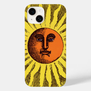 Vintage Celestial Amarelo Sorriso Feliz Hippie Sun