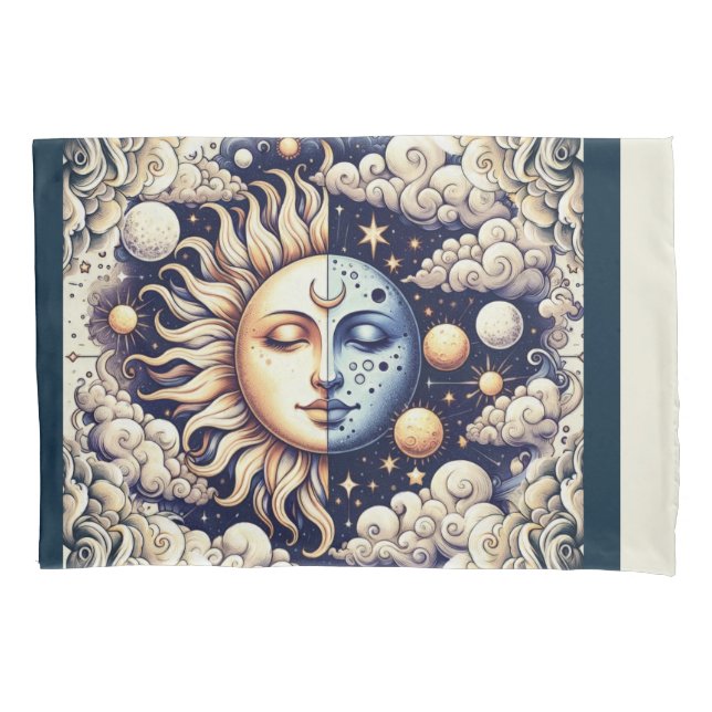 Vintage Celestial Meio Sol & Lua Azul Amarelo (Frente)