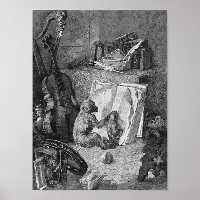 Vintage Cello e Monkey Music Impressão Musical Mus (Frente)