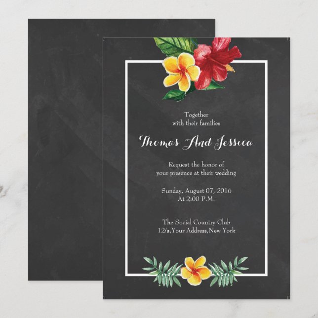 Vintage Chalkboard Floral Wedation Convite (Frente/Verso)