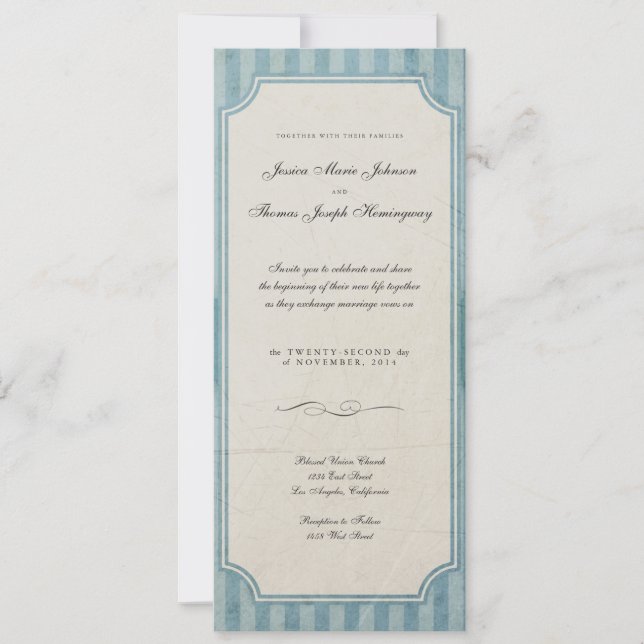 Vintage Charm Blue Monogramas Convites de Casament (Frente)