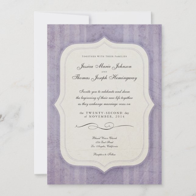 Vintage Charm Lilac Monograma Convites de Casament (Frente)