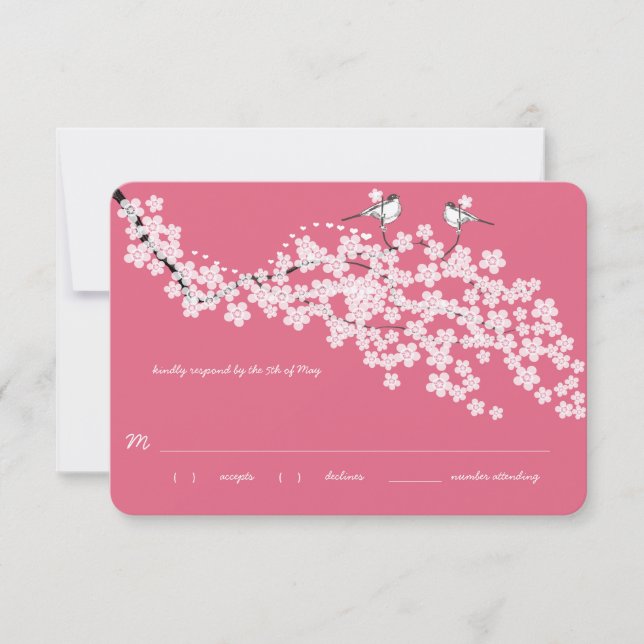 Vintage Cherry Blossom Chickadee Wedding RSVP (Frente)