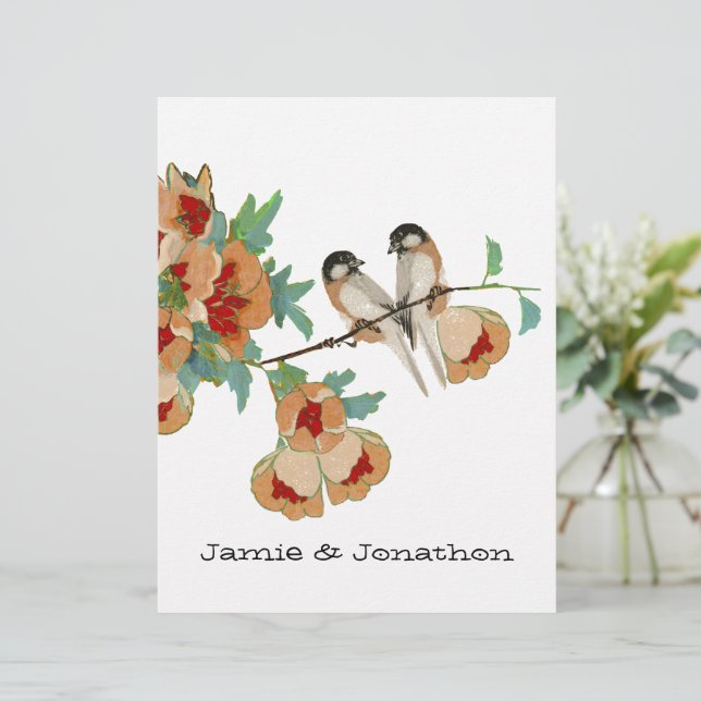 Vintage Cherry Blossom Love Bird Peach (Em pé/Frente)