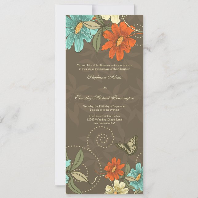 Vintage chic aqua orange convite para casamento (Frente)