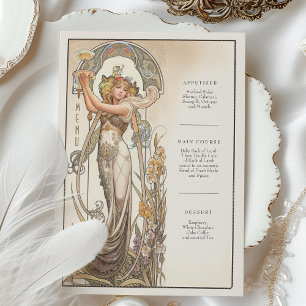 Vintage Chic Art Nouveau Cartão de Menu de Casamen
