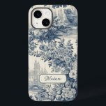 Vintage chic Blue toile de jouy monograma<br><div class="desc">Elegante vintage capas de iphone de monograma azul toile de jouy. Belo padrão perfeito de jouy Azul em fundo branco.impressões de Toile são uma fúria constante no momento, este é um elegante e ornamentado toile de jouy com cor damasco exótica, um estilo divertido que atualmente está se tornando atraente para...</div>