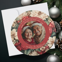 Vintage Chic Floral Red Cartões de foto de Natal V