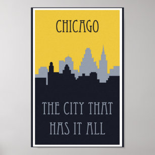 Vintage Chicago Skyline Travel Poster