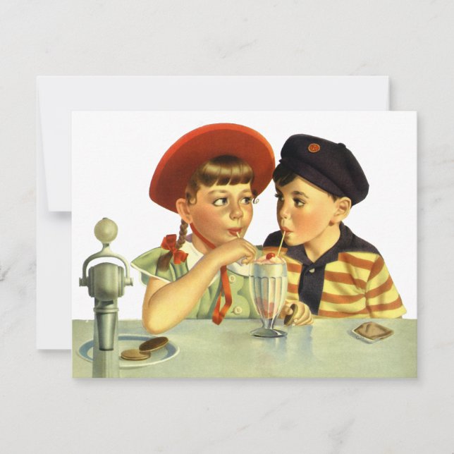 Vintage Children, Boy and Girl Sharing a Shake (Frente)
