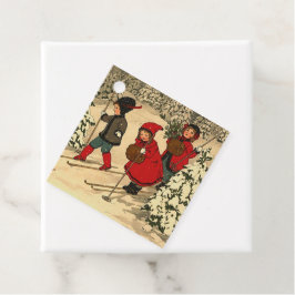 Vintage Children esquiando etiquetas de favor