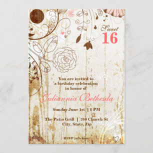 Vintage Chique Floral Sweet 16 Convite