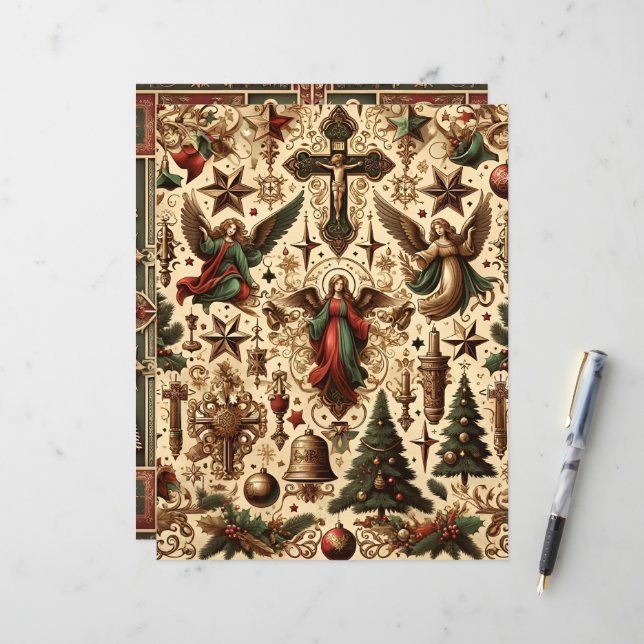 Vintage Christian Christmas Scrapbook Paper (Frente/Verso In Situ)