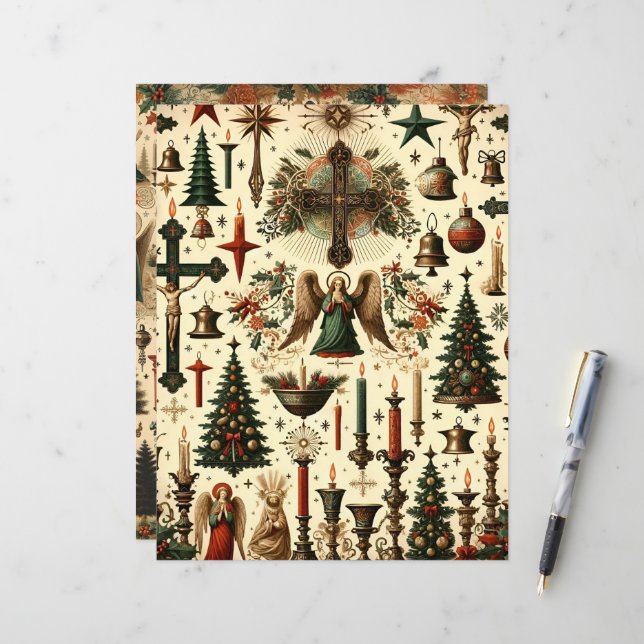 Vintage Christian Christmas Scrapbook Paper (Frente/Verso In Situ)