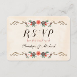 Vintage Christma Floral Pinecone Wedding RSVP Card