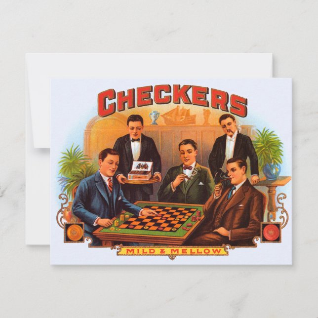Vintage Cigar Label Art, Checkers Ligeiros e Mello (Frente)