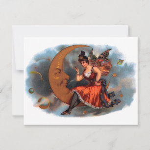 Vintage Cigar Label Art, Victorian Fairy on Moon
