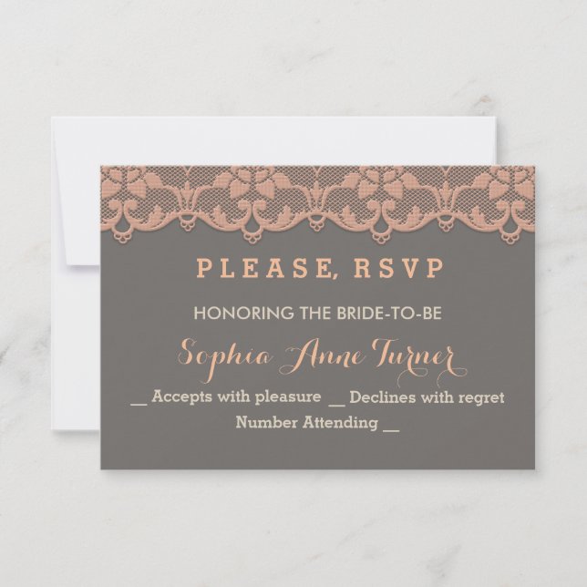 Vintage Cinza Pêssego Renda Casamento RSVP Persona (Frente)