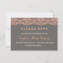 Vintage Cinza Pêssego Renda Casamento RSVP Persona
