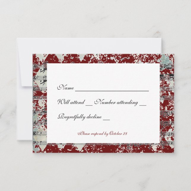 Vintage Cinza Red Chevron Music rsvp com envelopes (Frente)