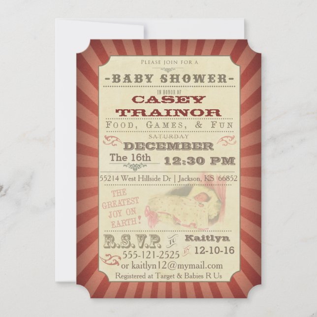 Vintage Circus Ticket Baby Girl Chá Convite (Frente)