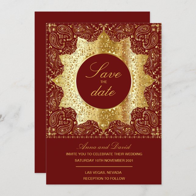 Vintage Classic Dourado Salvar a Data Convite (Frente/Verso)