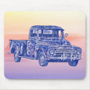 Vintage Classic Old Truck Sunset Mouse Pad