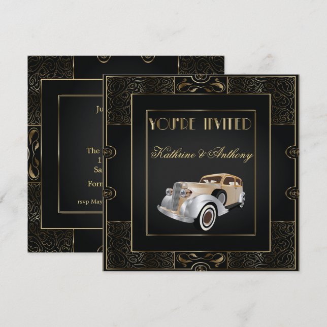 Vintage Clássica Gatsby Style Convite Para Casamen (Frente/Verso)