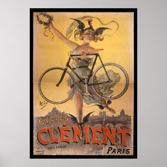 Vintage Clement Paris Bicycle Ad Art Poster Girl (Frente)