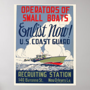 Vintage Coast Enlist Now Boats Poster WPA