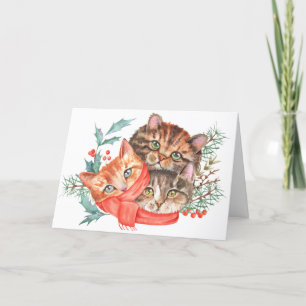 Vintage Cólvora Aquarela Kittens Cartão de Natal