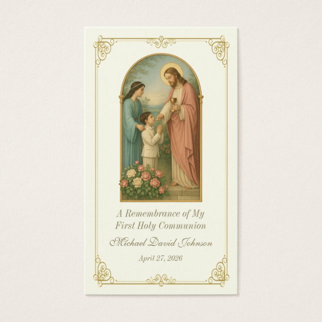 Vintage Communion Catholic Remembrance Holy Card (Frente)