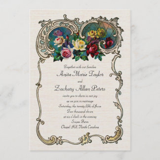 Vintage convite com quadro e rosas
