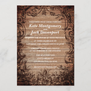 Vintage - Convite para Casamento de Madeira Gravad