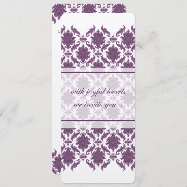 Vintage - Convites para Casamentos tema damasco Ro (Frente/Verso)