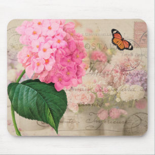 Vintage cor-de-rosa Mousepad gasto do Hydrangea do
