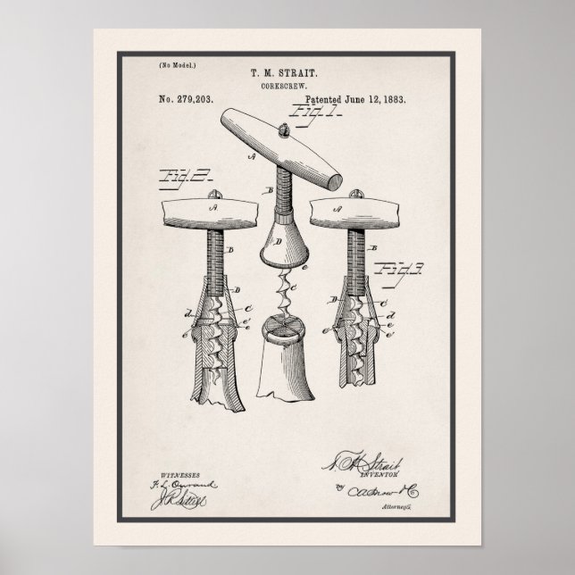 Vintage Corkscrew Illustration Impressão (Frente)