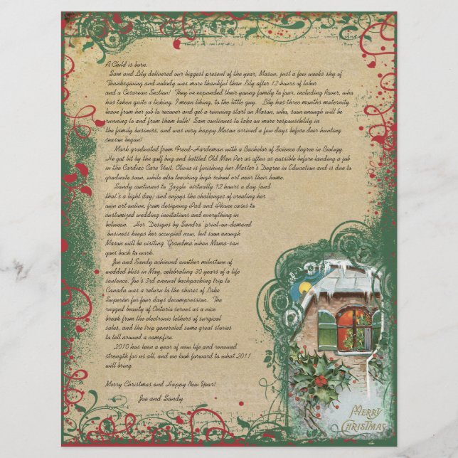 Vintage Cottage Winter Scene Christmas Letter (Frente)