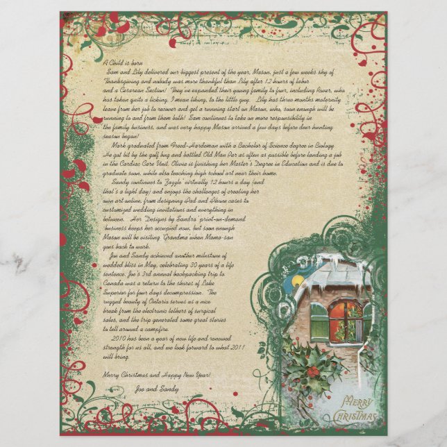 Vintage Cottage Winter Scene Christmas Letter (Frente)