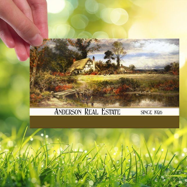 Vintage Country Painting Imóveis Cartão de visita (Business card with vintage painting of the country side - nice a for rural based real estate agent)