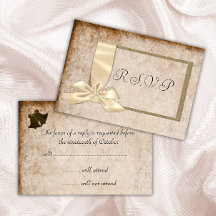 Vintage Cream Ribbon e Brown Wedding RSVP