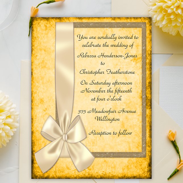 Vintage Cream Ribbon e Dourados Convites para Casa (Criador carregado)