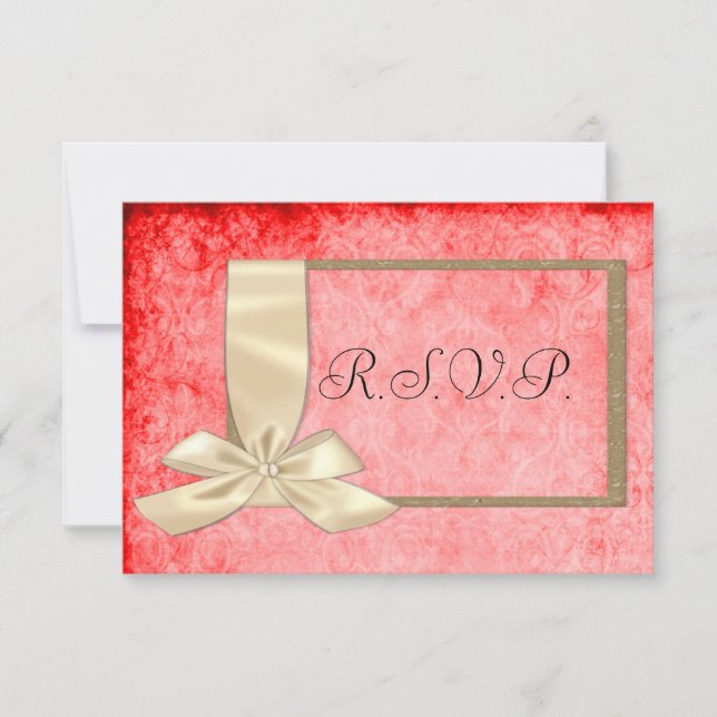 Vintage Cream Ribbon e Red Wedding RSVP (Frente)