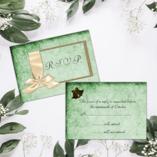 Vintage Cream Ribbon e RSVP de Casamento Verde