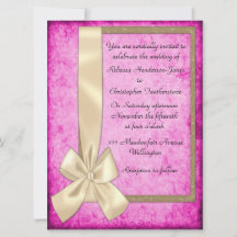 Vintage Cream Ribbon em Convites de Casamento Rosa